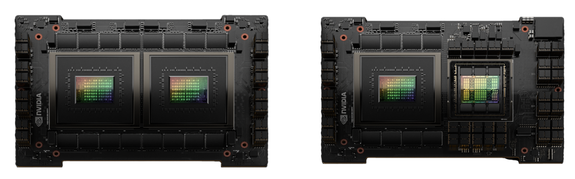 Side-by-side images of NVIDIA Grace Superchip (left) and Grace Hopper Superchip (right).
